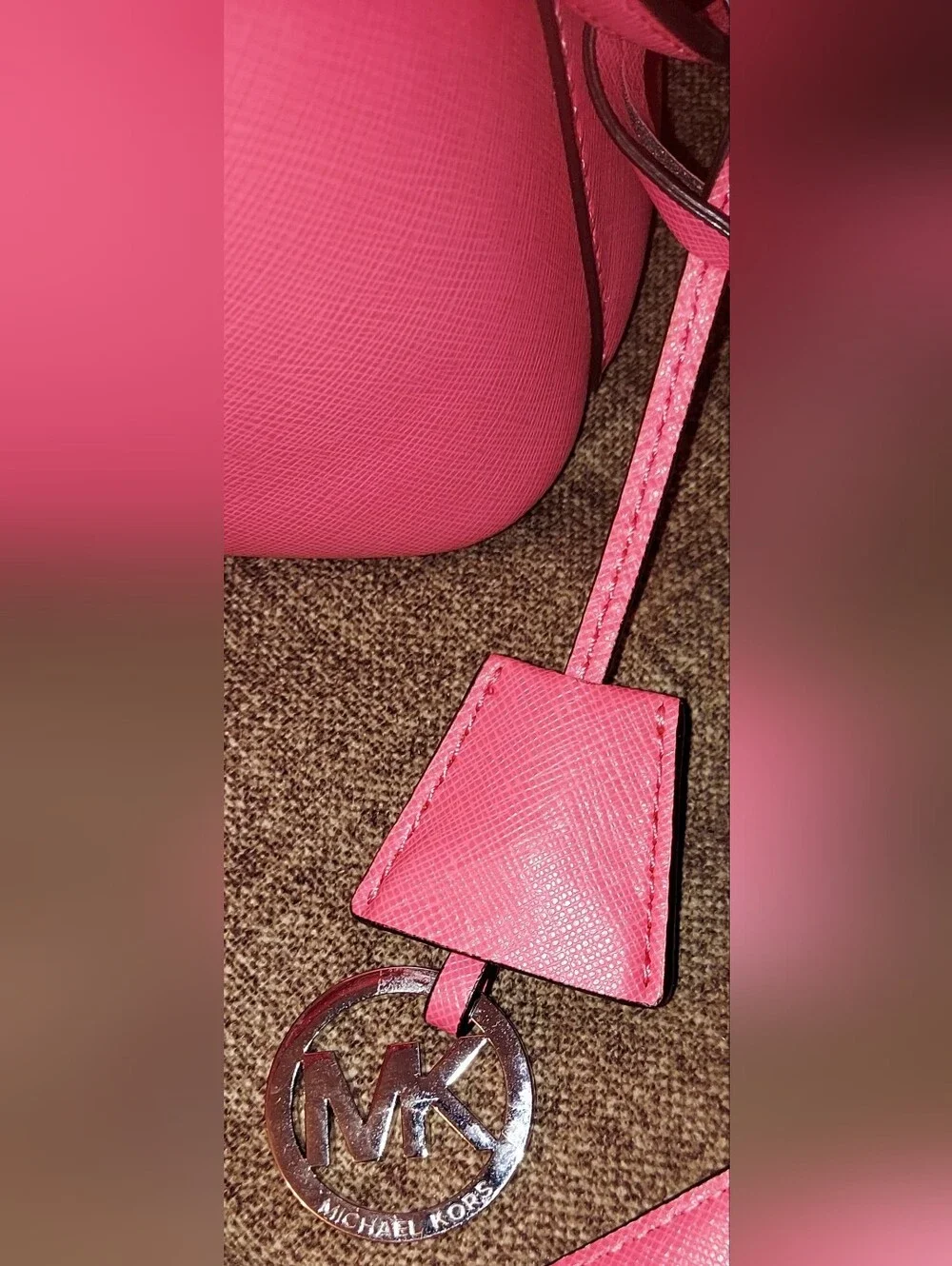 Michael Kors Coral Saffiano Drawstring Shoulder Bag with Gold Hardware